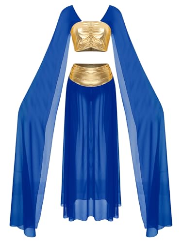 Alte ägyptische Königin Kostüm für Damen, Kleopatra, Cosplay-Outfits, bauchfreies Top und geteilter Chiffonrock (Königsblau, XL) von Bascabeen