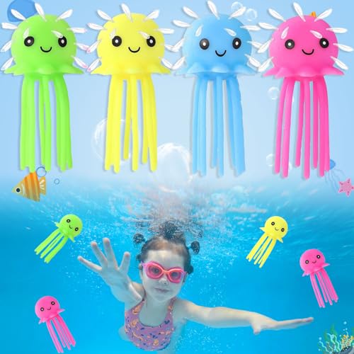 4 Stück Gummi Badespielzeug für Kleinkinder, Oktopus Wasserbomben, Tauchspielzeug für Kinder, Schwimmbad Spielzeug, für Unterwasserspiel und Tauchtraining, Schwimmbad, Strand, Badezimmer von Basetousual