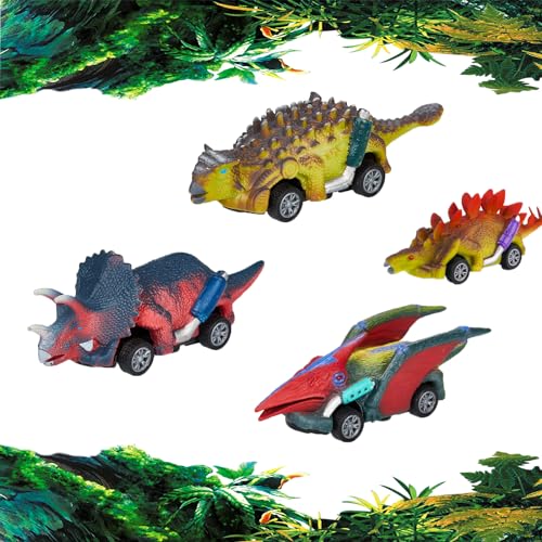Basetousual Autos Kinder Ab 3 Jahre， 4 Stück Car Toy，Dino Spielzeug，Dinosaurier Auto Spielzeug Für Jungen Mädchen Dinosaurier Zurückziehen Spielzeugauto Geschenke, Tiefe Farbe von Basetousual