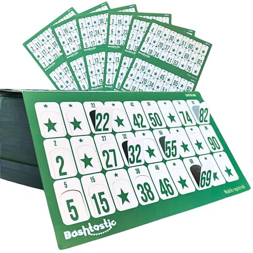 Bashtastic Bingo Karten - Gestanzte Bingokarten, Bingo Spiel Erwachsene, Bingo Block für Bingo, Wiederverwendbare Bingokarten, nummeriert und unterschiedlich voneinander. (Grün, 1008 Bingo Karten) von Bashtastic