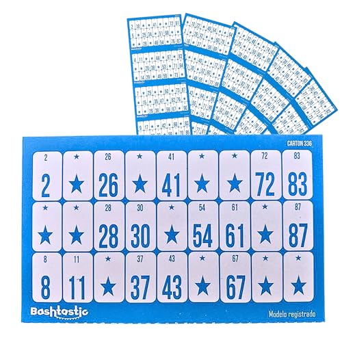 Bashtastic 504 Bingo-Kartons – Bingo-Karten zum Durchstreichen, Brettspiel für Erwachsene oder elektronisches Bingo, traditionelle Bingo-Karten, 90 Kugeln, nummeriert und unterschiedlich. Blau von Bashtastic