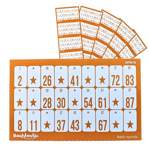 Bashtastic 504 Bingo-Kartons – Bingo-Karten zum Durchstreichen, Brettspiel für Erwachsene oder elektronisches Bingo, traditionelle Bingo-Karten, 90 Kugeln, nummeriert und unterschiedlich. Orange von Bashtastic