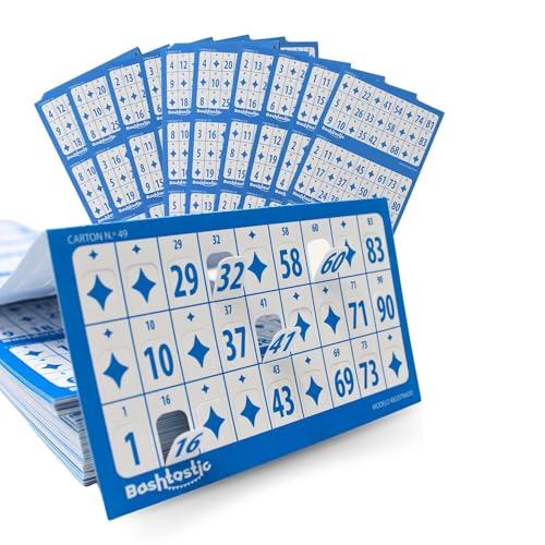 Bashtastic Bingo Karten - Gestanzte Bingokarten, Bingo Spiel Erwachsene, Bingo Block für Bingo, Wiederverwendbare Bingokarten, nummeriert und unterschiedlich voneinander. (Blau, 504 Bingo Karten) von Bashtastic