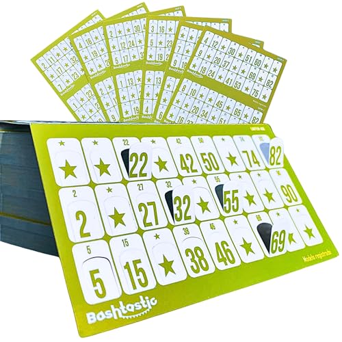 Bashtastic Bingo Karten - Gestanzte Bingokarten, Bingo Spiel Erwachsene, Bingo Block für Bingo, Wiederverwendbare Bingokarten, nummeriert und unterschiedlich voneinander. (Gelb, 504 Bingo Karten) von Bashtastic