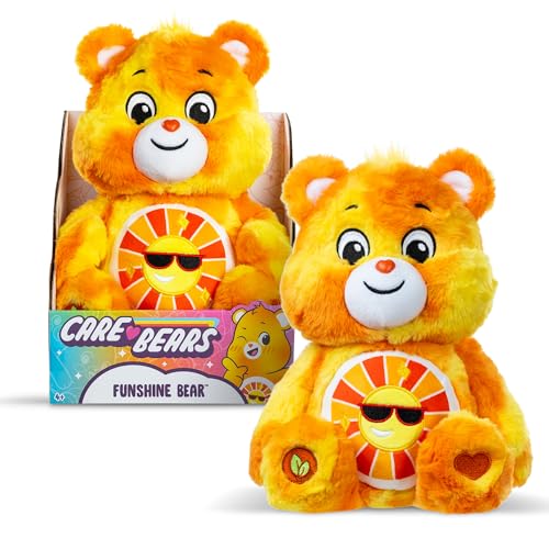 Basic Fun Care Bears 22 cm Farbspritzer Plüsch – Funshine Bear umweltfreundliches Plüschtier mit hellem Bauchabzeichen – lebendiges Sammlerstück für Kinder und Fans von Basic Fun