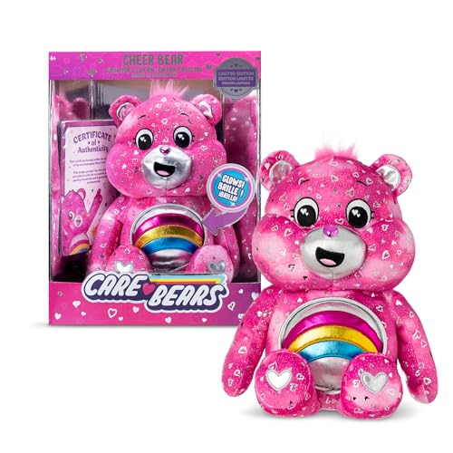 Basic Fun Care Bears Cheer Bear Collector Edition: 35 cm Care Bears Plüschtier mit leuchtendem glänzendem Bauchabzeichen, Herz gemustertes Fell, perfekt für Sammler & Kuscheltiere Basic Fun Care Bears Cheer Bear Collector Edition: 35 cm Care Bears Plüschtier mit leuchtendem glänzendem Bauchabzeichen, Herz gemustertes Fell, perfekt für Sammler & Kuscheltiere von Basic Fun
