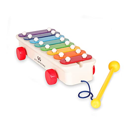 Pull-a-Tune Xylophon, Fisher Price Classics, Basic Fun, 1702, Lerne mit interaktiven Spielfunktionen das Laufen, Baby-Musikspielzeug, Geeignet für Jungen und Mädchen ab 18 Monaten von Basic Fun