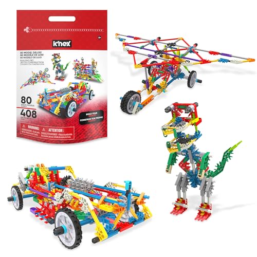 Basic Fun K'NEX Deluxe Bauset – 408 Teile – Baue 80 Modelle – Inkl. wiederverwendbarer Aufbewahrungstasche – STEM Spielzeug ab 7 Jahren von Basic Fun