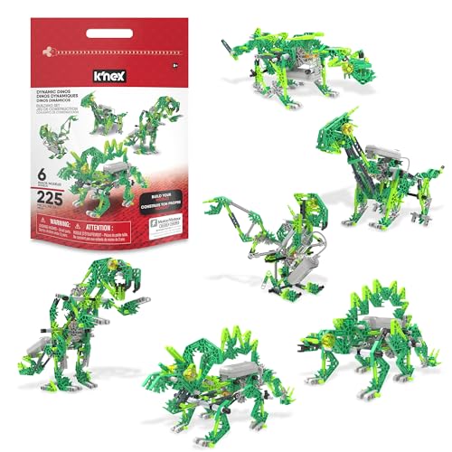 Basic Fun K'NEX Dynamic Dinos Bauset – Baue 7 bewegliche Dinosaurier – In praktischer Reißverschlusstasche – STEM Spielzeug ab 7 Jahren von Basic Fun
