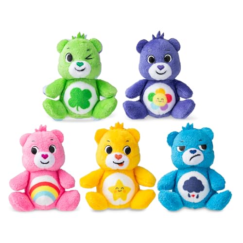 Care Bears Mikro-Plüschtier 5er Pack, aufmunternder Bär, Lach-Bär, Glücks-Bär, brummiger Bär & Harmonie-Bär, Plüschtier zum Sammeln, Plüschtier für Kinder, für Jungen und Mädchen ab 4 Jahren von Basic Fun