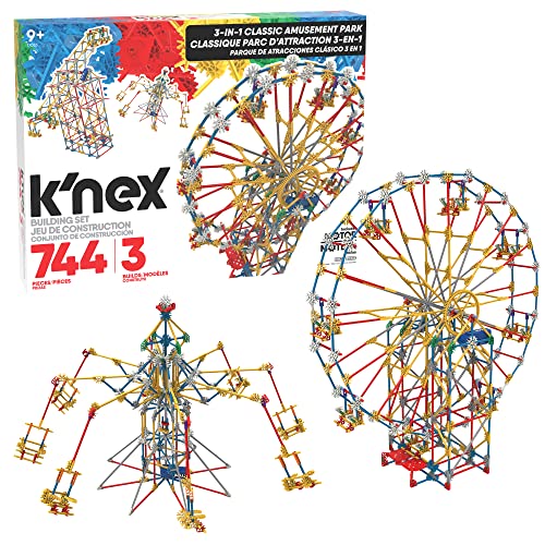 K'NEX 17035 Thrill Rides 3-in-1 Classic Amusement Park Building Set, 744 Piece Kids Building Set for Creative Play, Hours of Fun Making Three Fair Ground Rides, Suitable for Boys and Girls Aged 9+ von Basic Fun