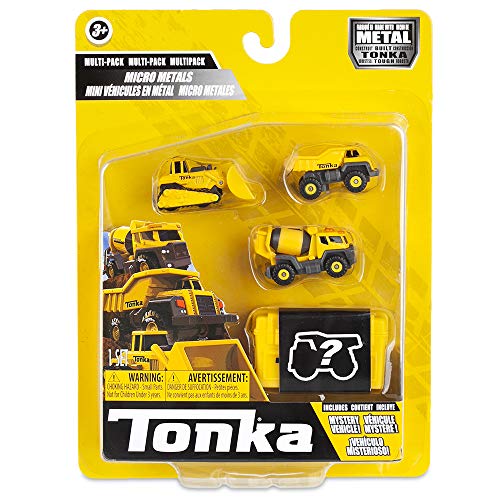 Micro Metals - Muldenkipper, Zementmischer, Bulldozer, Müllwagen, Tonka, Konstruktionsspielzeug für Kinder, Baufahrzeug-Spielset für Jungen & Mädchen ab 3 Jahren von Basic Fun