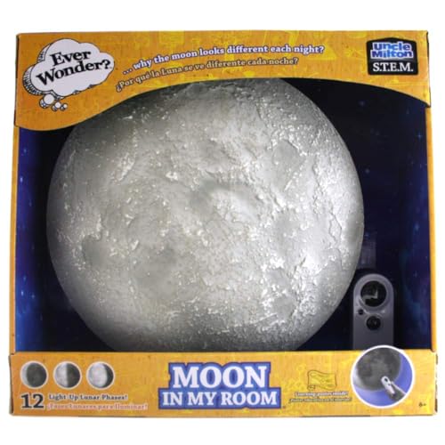 Moon In My Room-Nachtlicht, Uncle Milton, Basic Fun, 18025, Nachtlicht für Kinder, Zyklus mit 12 Mondeinstellungen,Kinderzimmer-Dekoration, ferngesteuertes Licht, MINT-Mondlampe für Kinder, Grau von Basic Fun