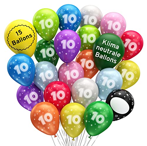 BIO Luftballons 10. Geburtstag •15 Stück• MADE IN EU • Premium BIO Ballons aus 100% Naturlatex • Klimaneutral • Ø 32cm I Luftballon 10 Geburtstag I Ballons Kindergeburtstag Luftballons Geburtstag von Bastelbär