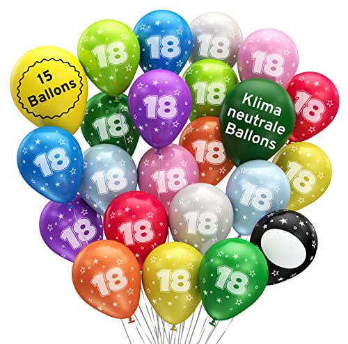 BIO Luftballons 18. Geburtstag •15 Stück• MADE IN EU • Premium BIO Ballons aus 100% Naturlatex I Klimaneutral Ø32cm I Luftballon 18 Geburtstag I Zahlen Luftballon 18 I Luftballons Geburtstag Ballon 18 von Bastelbär