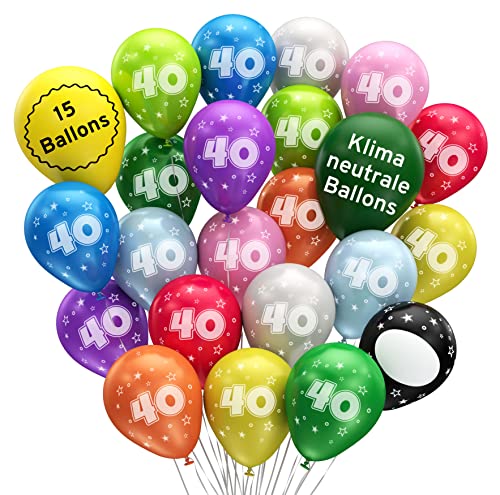 BIO Luftballons 40. Geburtstag •15 Stück• MADE IN EU • Premium BIO Ballons aus 100% Naturlatex • Klimaneutral - Ø32cm Luftballons Geburtstag I Ballon 40 I Luftballon Zahl 40 Ballons von Bastelbär