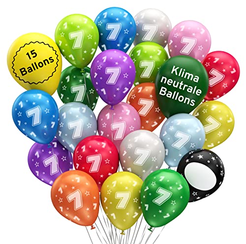 BIO Luftballons 7. Geburtstag •15 Stück• MADE IN EU • Premium BIO Ballons aus 100% Naturlatex • Klimaneutral • Ø32cm I Luftballon 7 Geburtstag I Ballons Kindergeburtstag Luftballons Geburtstag von Bastelbär