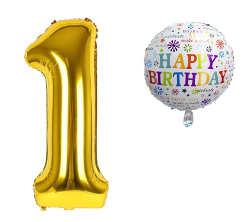 Luftballon 1. Geburtstag • XXL Riesen Folienballon SET • 101cm + 45 cm Ballon + 5M Deko Band • Folienballon 1 • Helium geeignet • Wiederverwendbar • Geburtstagsdeko Jungen Mädchen Ballon Zahl Ballon 1 von Bastelbär