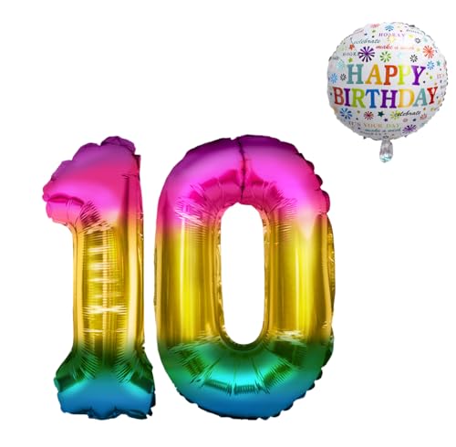 Luftballon 10. Geburtstag • XXL Riesen Folienballon SET • 101CM + 45 CM Ballon + 5M Deko Band • Folienballon 10 • Helium geeignet • Wiederverwendbar • Geburtstagsdeko Jungen Mädchen Zahl Ballon 10 von Bastelbär