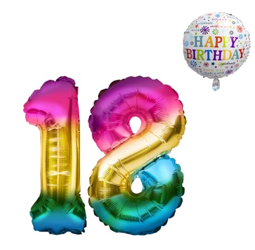 Luftballon 18. Geburtstag • XXL Riesen Folienballon SET • 101CM + 45 CM Ballon + 5M Deko Band • Folienballon 18 • Helium geeignet • Wiederverwendbar • Geburtstagsdeko 18 • 18 Geburtstag Deko von Bastelbär