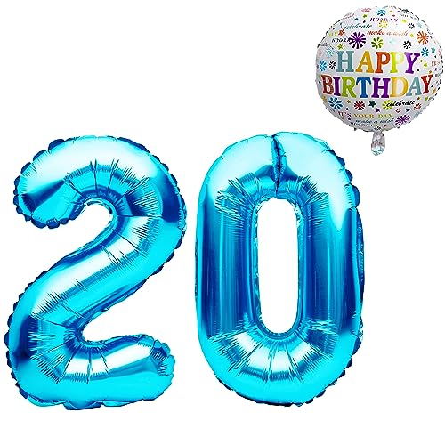 Luftballon 20. Geburtstag • XXL Riesen Folienballon SET • 101CM + 45CM Ballon + 5M Deko Band • Folienballon 20 • Helium geeignet • Wiederverwendbar • 20 Geburtstag Männer Frauen • 20 Geburtstag Deko von Bastelbär