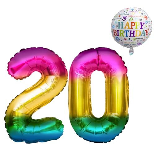 Luftballon 20. Geburtstag • XXL Riesen Folienballon SET • 101CM + 45 CM Ballon + 5M Deko Band • Folienballon 20 • Helium geeignet • Wiederverwendbar • 20 Geburtstag Männer Frauen • 20 Geburtstag Deko von Bastelbär