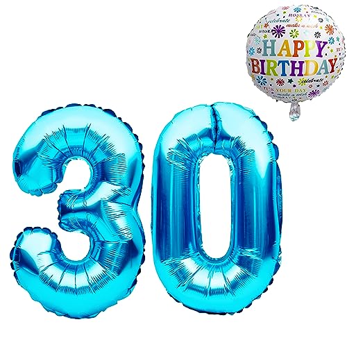 Luftballon 30. Geburtstag • XXL Riesen Folienballon SET • 101CM + 45CM Ballon + 5M Deko Band • Folienballon 30 • Helium geeignet • Wiederverwendbar • 30 Geburtstag Männer Frauen • 30 Geburtstag Deko von Bastelbär