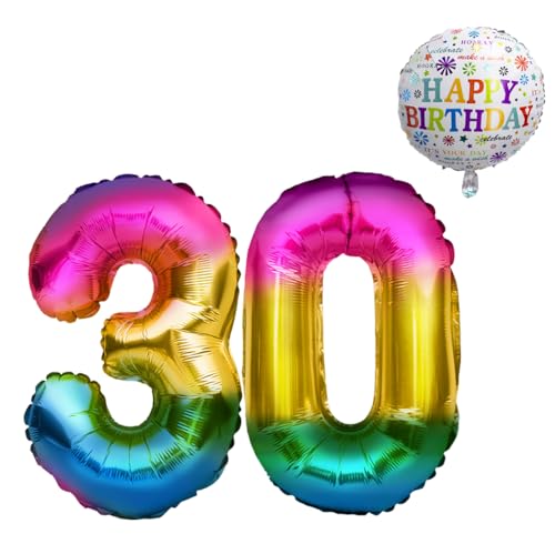Luftballon 30. Geburtstag • XXL Riesen Folienballon SET • 101CM + 45 CM Ballon + 5M Deko Band • Folienballon 30 • Helium geeignet • Wiederverwendbar • 30 Geburtstag Männer Frauen • 30 Geburtstag Deko von Bastelbär