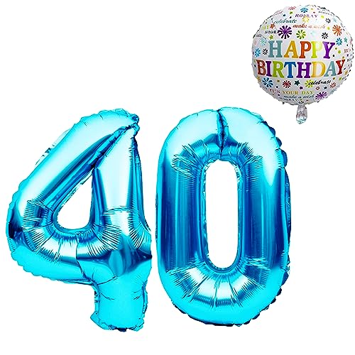 Luftballon 40. Geburtstag • XXL Riesen Folienballon SET • 101CM + 45CM Ballon + 5M Deko Band • Folienballon 40 • Helium geeignet • Wiederverwendbar • 40 Geburtstag Männer Frauen • 40 Geburtstag Deko von Bastelbär