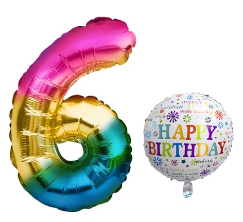 Luftballon 6. Geburtstag • XXL Riesen Folienballon SET • 101CM + 5M Deko Band • Folienballon 6 • Helium geeignet • Wiederverwendbar • Geburtstagsdeko Jungen Mädchen Ballon Zahl Ballon 6 von Bastelbär