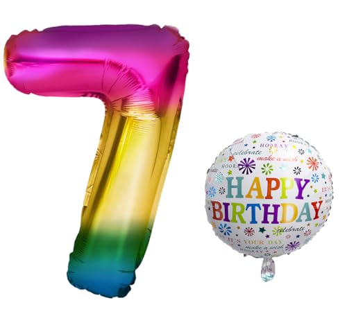 Luftballon 7. Geburtstag • XXL Riesen Folienballon SET • 101cm + 45 cm Ballon + 5M Deko Band • Folienballon 7 • Helium geeignet • Wiederverwendbar • Geburtstagsdeko Jungen Mädchen Ballon Zahl Ballon 7 von Bastelbär
