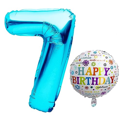 Luftballon 7. Geburtstag • XXL Riesen Folienballon SET • 101CM + 5M Deko Band • Folienballon 7 • Helium geeignet • Wiederverwendbar • Geburtstagsdeko Jungen Mädchen Ballon Zahl Ballon 7 von Bastelbär