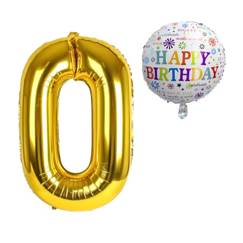 Luftballon Geburtstag Zahl 0 • XXL Riesen Folienballon SET • 101cm + 45 cm Ballon + 5M Deko Band • Folienballon 0 • Helium geeignet • Wiederverwendbar • Geburtstagsdeko Jungen Mädchen Zahl Ballon 0 von Bastelbär