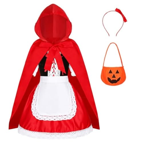 Bastwahl Halloween Kostüm Damen, Rotkäppchen Kostüm Prinzessinenkleid und Umhang mit Kapuze Karneval Bekleidung Faschings Kostüme Festlich Partykleid Märchen Verkleidung Outfits von Bastwahl