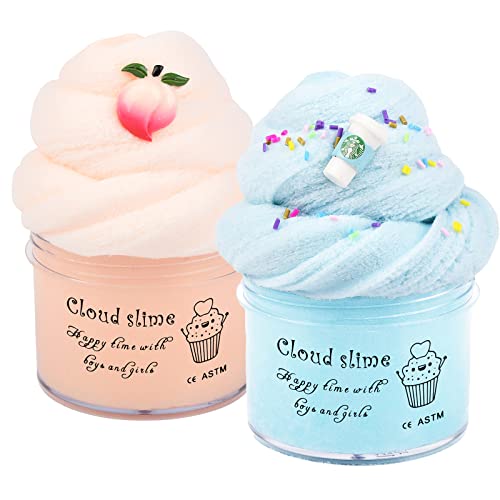 Basywiim 2 teiliges Fluffy Slime Kit-Cloud Schleim Set, Soft and Stretchy, Ideal Gift for Girls Boys, lustiges Spielzeug, Spielzeug zum Stressabbau von Basywiim