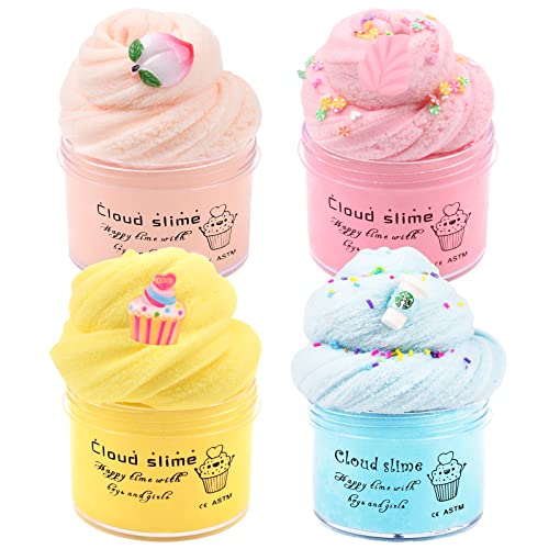 4 Pack Cloud Slime Kit, Soft and Non-Sticky Fluffy Slime, Stress Relief Scented Slime Toy for Kids Education, Party Gift and Birthday Gift von Basywiim