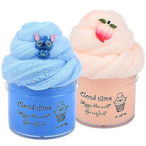 Cloud Slime Kit - 2 Pack Fluffy , Non-Sticky and Super Soft Scented , Girls and Boys Stress Relief Toy, Best Birthday Gifts for Kids von Basywiim