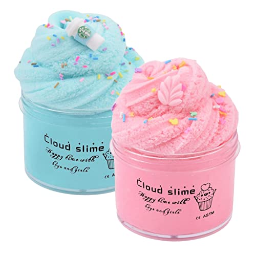 Basywiim Fluffy Slime Set mit 2 er-Pack Cloud Schleim, Weich und sauber, Kreativ DIY Spielzeuge Geschenke zum Stressabbau für Kinder, Jungen und Mädchen von Basywiim