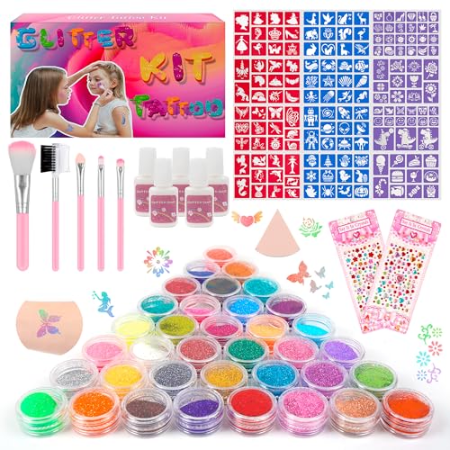 Glitzer Tattoo Set Kinder, Temporäre Glitzertattoo für Mädchen - 38 Farben, 153 Schablonen, 236 Strasssteine, 5 Pinsel 5 Kleber, 1 Radiergummi, Geschenk für Party Geburtstag Ostern Weihnachten Glitzer Tattoo Set Kinder, Temporäre Glitzertattoo für Mädchen - 38 Farben, 153 Schablonen, 236 Strasssteine, 5 Pinsel 5 Kleber, 1 Radiergummi, Geschenk für Party Geburtstag Ostern Weihnachten von BatdTech