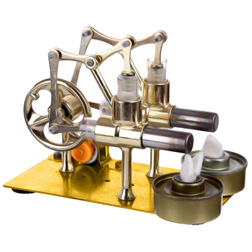 Batop Stirlingmotor Bausatz 2-Zylinder Hot Air Steam Externe Verbrennung Stirling Engine Kit Stirlingmotor Modell, Physik Unterricht Spielzeug von Batop