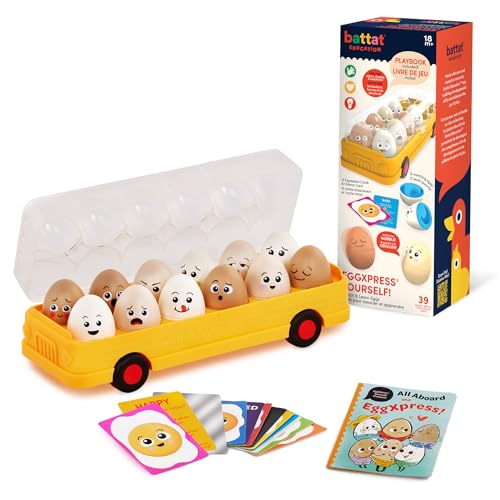 Battat Education BE3710Z Sortierspiel, Farben und Formen sortieren Spielzeug ab 18 Monaten – Eier mit verschiedenen Gesichtern im Bus, Bunt, Medium von Battat Education
