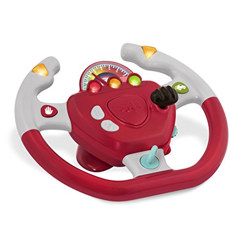 Battat Kunststoff, BT2525Z Interaktives Lenkrad Spielzeug auch für unterwegs und Autofahrten mit Lichtern und Geräuschen für Kinder ab 2 Jahren, rot, Kompatibel mit PKW von Battat