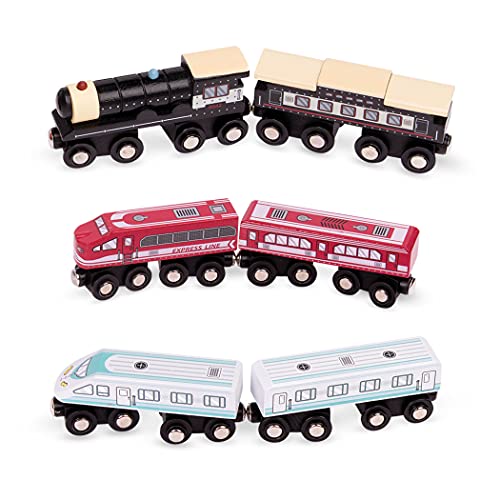 Battat 6-teiliges Set Holzeisenbahn Passagierzüge, Lokomotive – Zug Spielzeug aus Holz ab 3 Jahre von Battat