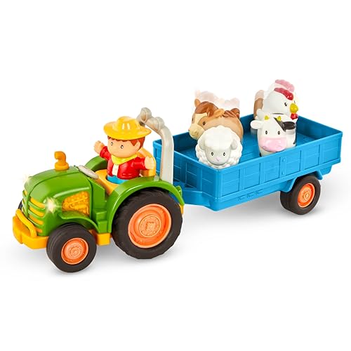 Battat Traktor Spielzeug mit Anhänger, Bauernhoftieren, Bauer, Licht, Musik, Traktor- und Tiergeräuschen – Bauernhof Spielzeug, Lernspielzeug für Kinder ab 18 Monaten von Battat