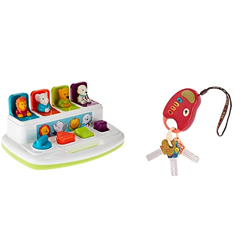 Battat Baby Spielzeug Motorikspielzeug – Pop Up Activity Center mit Tieren – Lernspielzeug mit Tasten zum Drücken & B. Toys Funkeys Spielzeugschlüssel Rot – Autoschlüssel Spielzeug von Battat