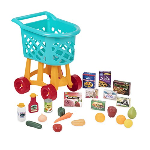 Battat Deluxe Einkaufswagen Kinder 23 Teile mit Spielzeug Obst, Gemüse, Lebensmittel – Kinderküche, Spielküche, Kaufladen Zubehör ab 3 Jahre von Battat