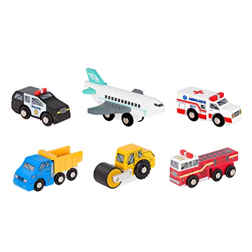 Battat Holzspielzeug 6-teiliges Set, Holzautos Feuerwehr, Polizeiauto, Krankenwagen und mehr – Kinder Spielzeug Autos ab 3 Jahren von Battat