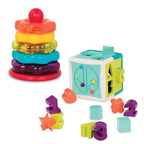 Battat Motorikwürfel und Stapelturm mit Buchstaben, Zahlen – Motorikspielzeug, Steckspiel, Activity Center, Lernspielzeug – Kinder Baby Spielzeug ab 1 Jahr von Battat