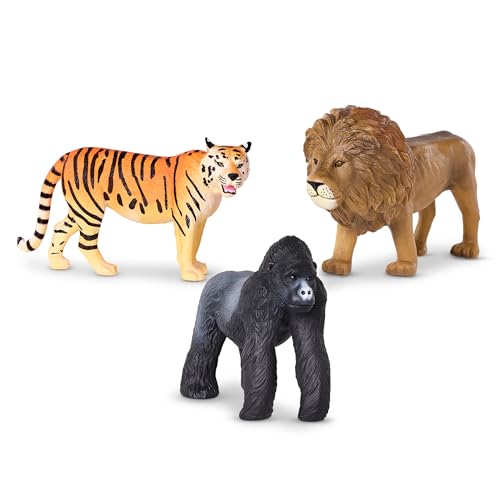 Terra 3 Dschungeltiere Figuren – Löwe, Tiger, Gorilla – Realistische Tierfiguren Set, Kinder Spielzeug für Mädchen und Jungen ab 3 Jahre von Terra by Battat