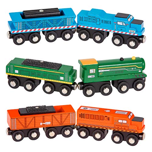 Battat 6-teiliges Set Holzeisenbahn Lokomotiven und Güterzüge – Zug Spielzeug aus Holz ab 3 Jahre von Battat
